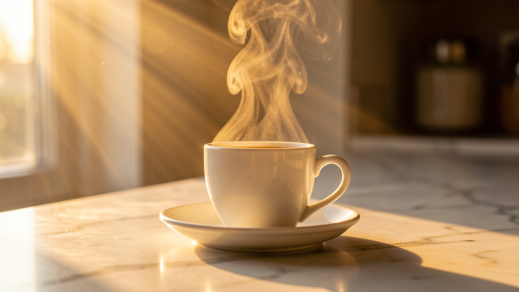 Cinematic food photography of a coffee cup